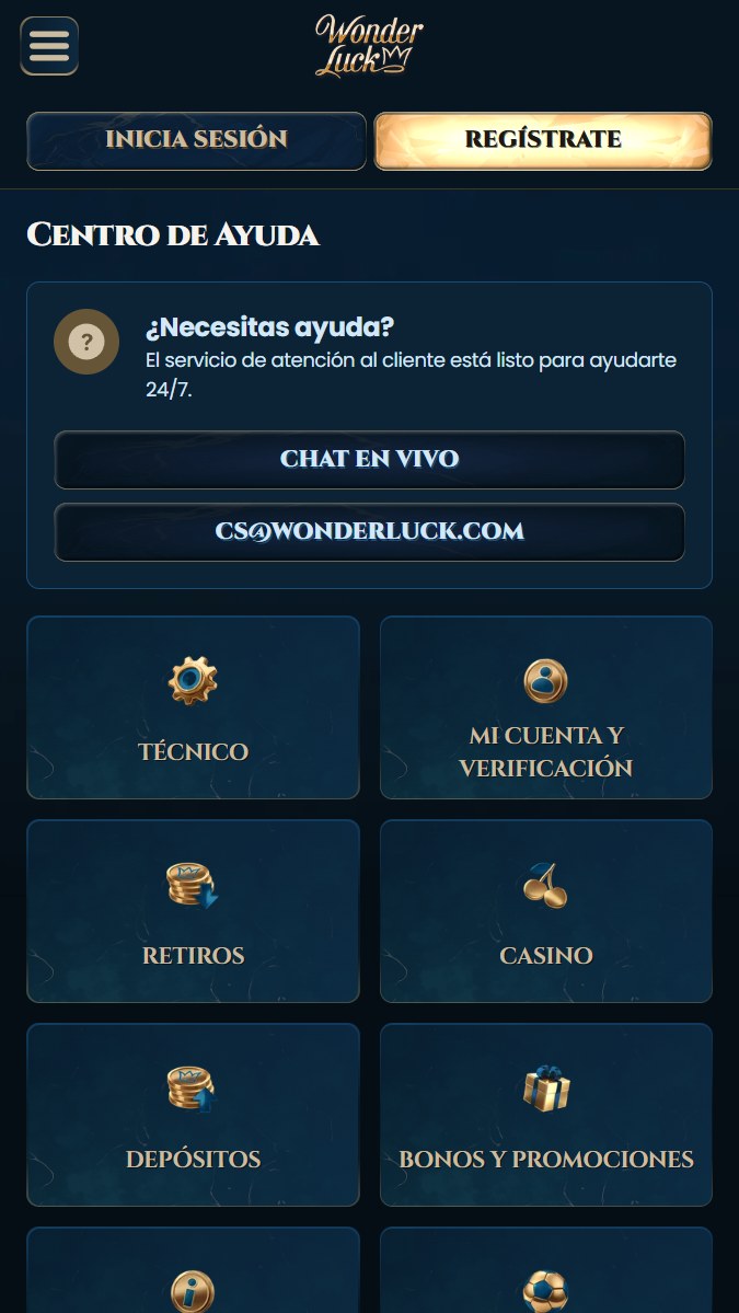 Atención al cliente en WonderLuck
