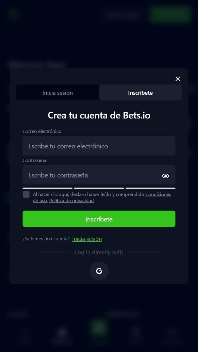 Cómo registrarse en Bets.io España