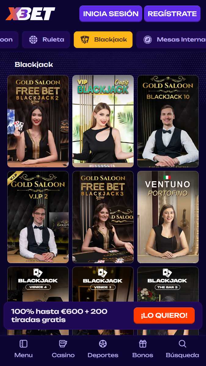 Interfaz de casino en vivo x3bet