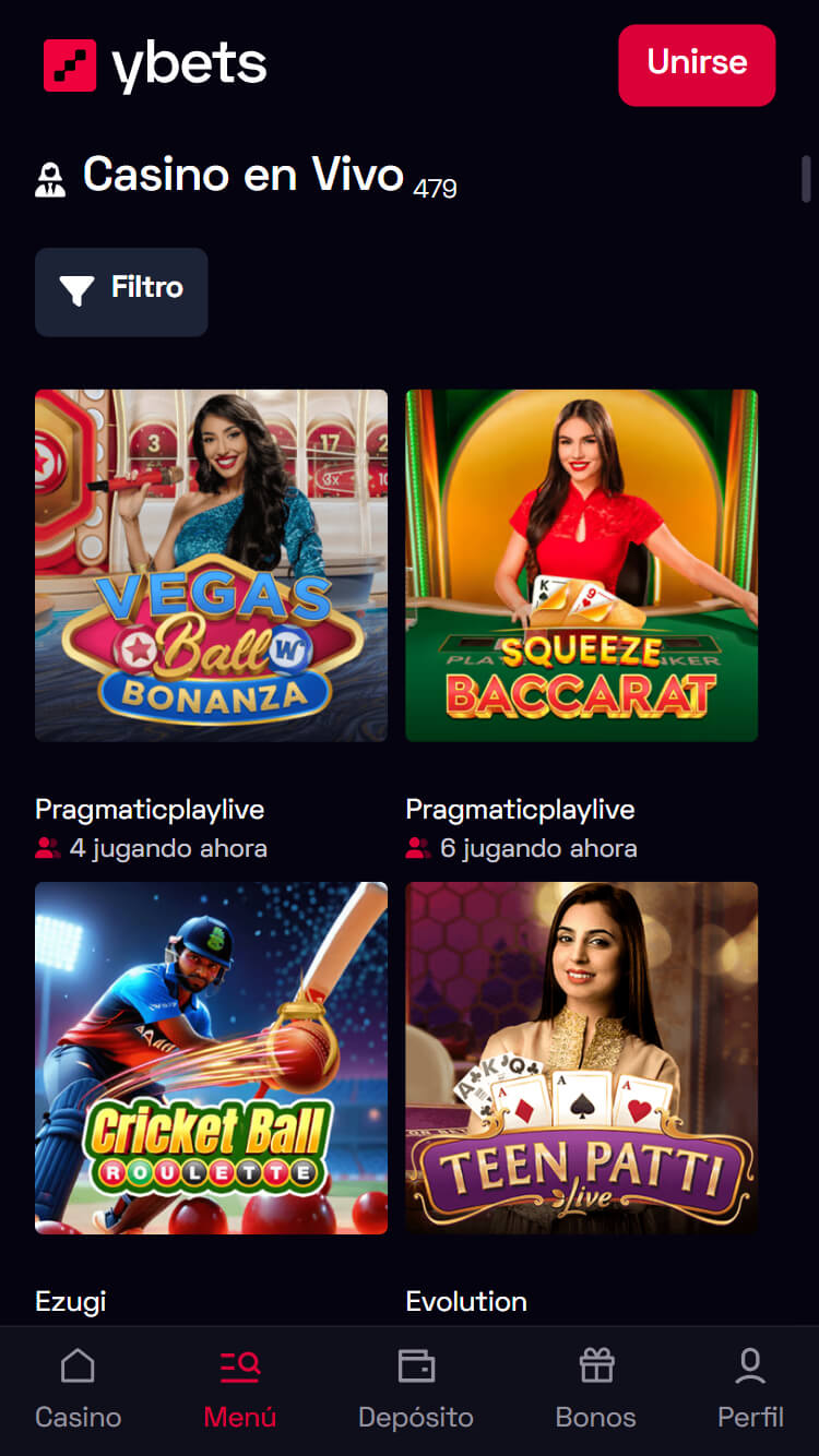 Juegos de casino en vivo en ybets