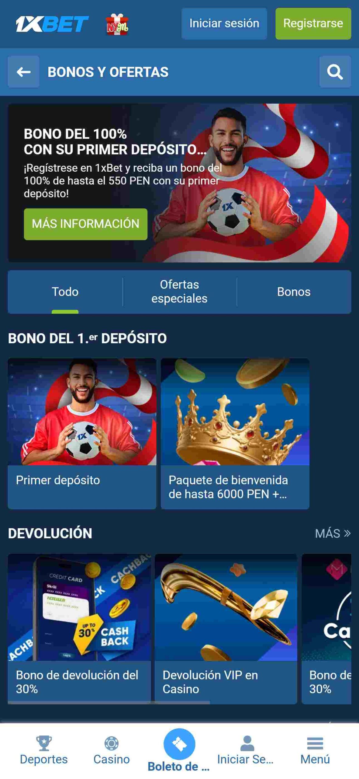 1xbet bono de bienvenida peru