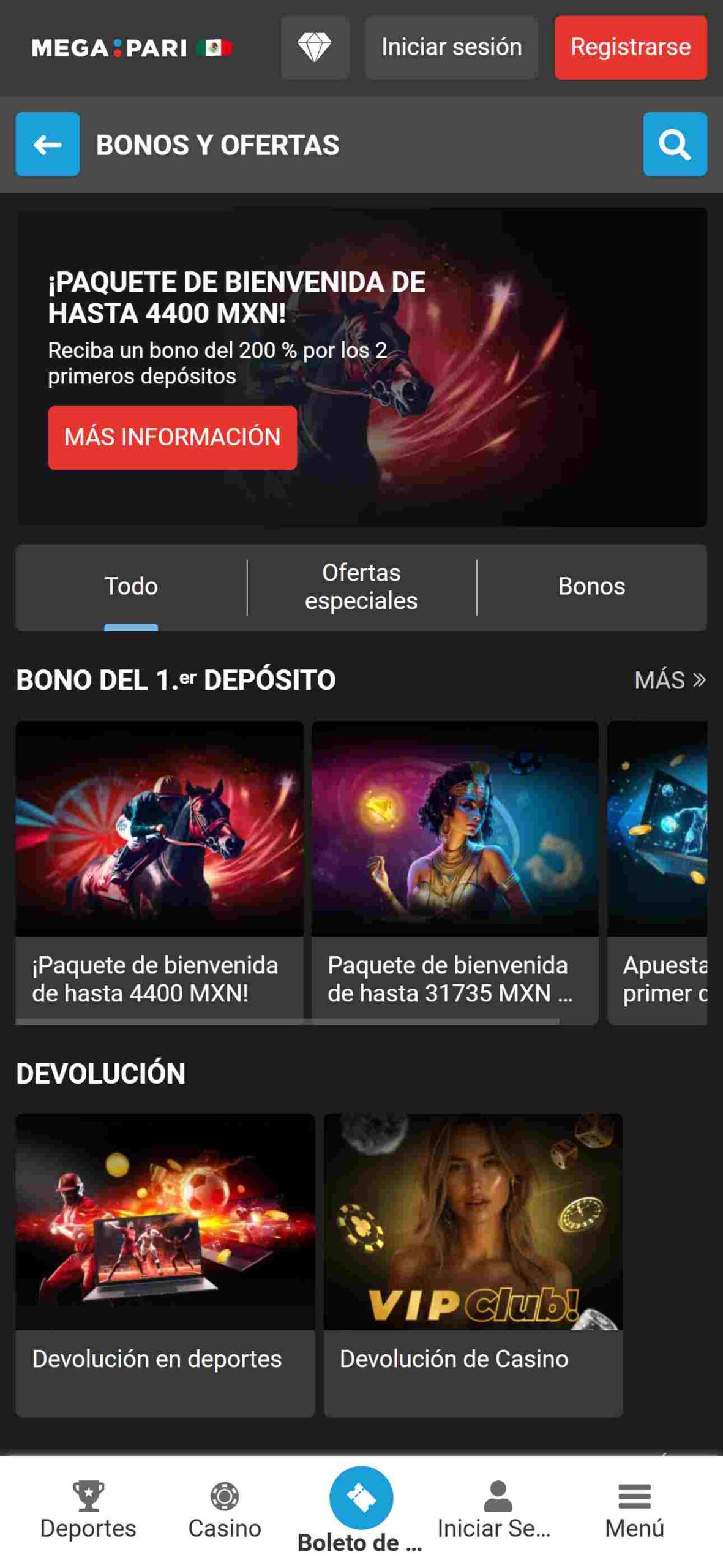 Megapari México bono de bienvenida