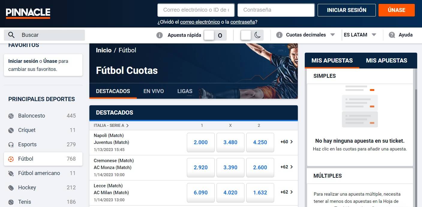 Apuestas deportivas en Pinnacle