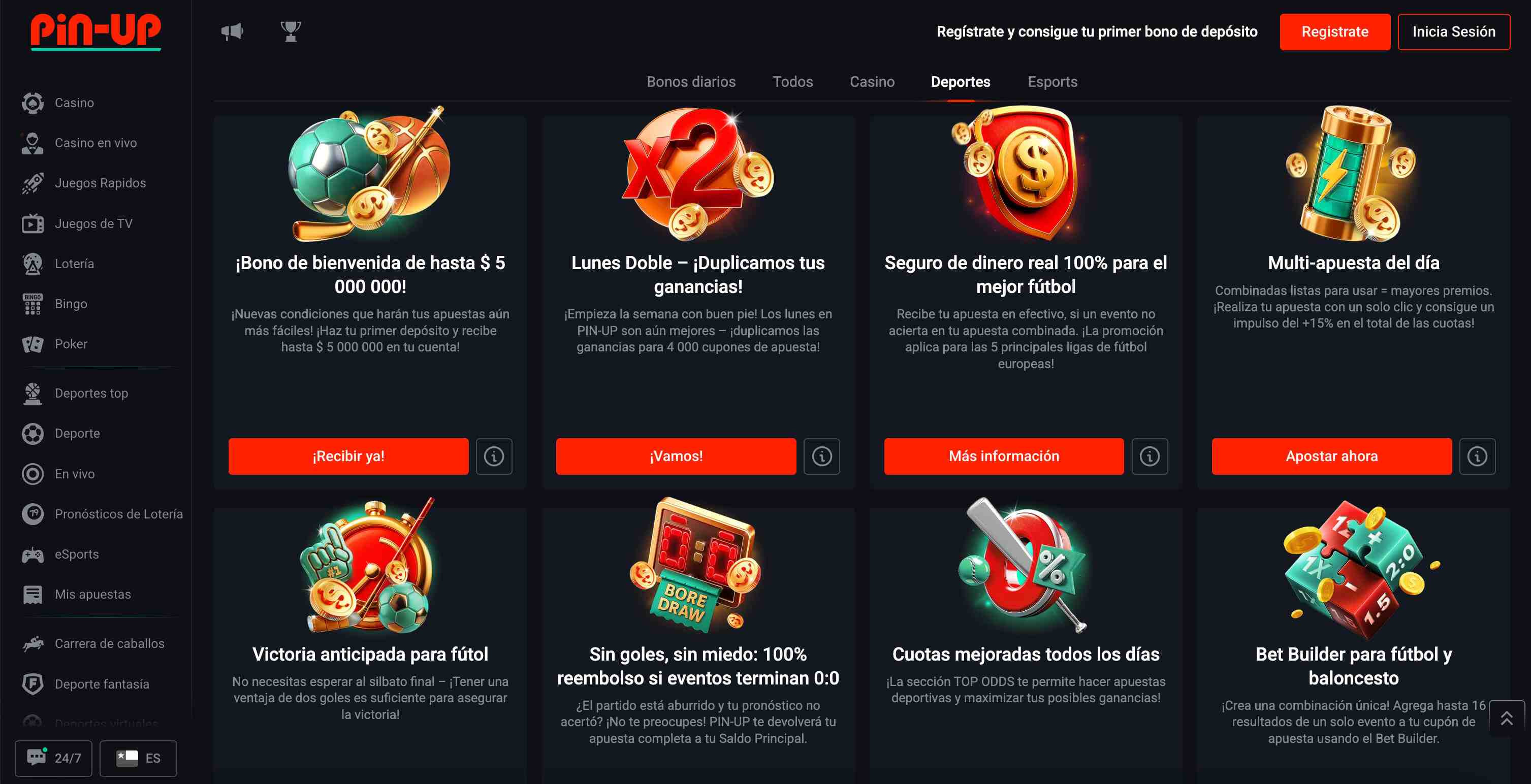 Promociones de deportes en Pin up