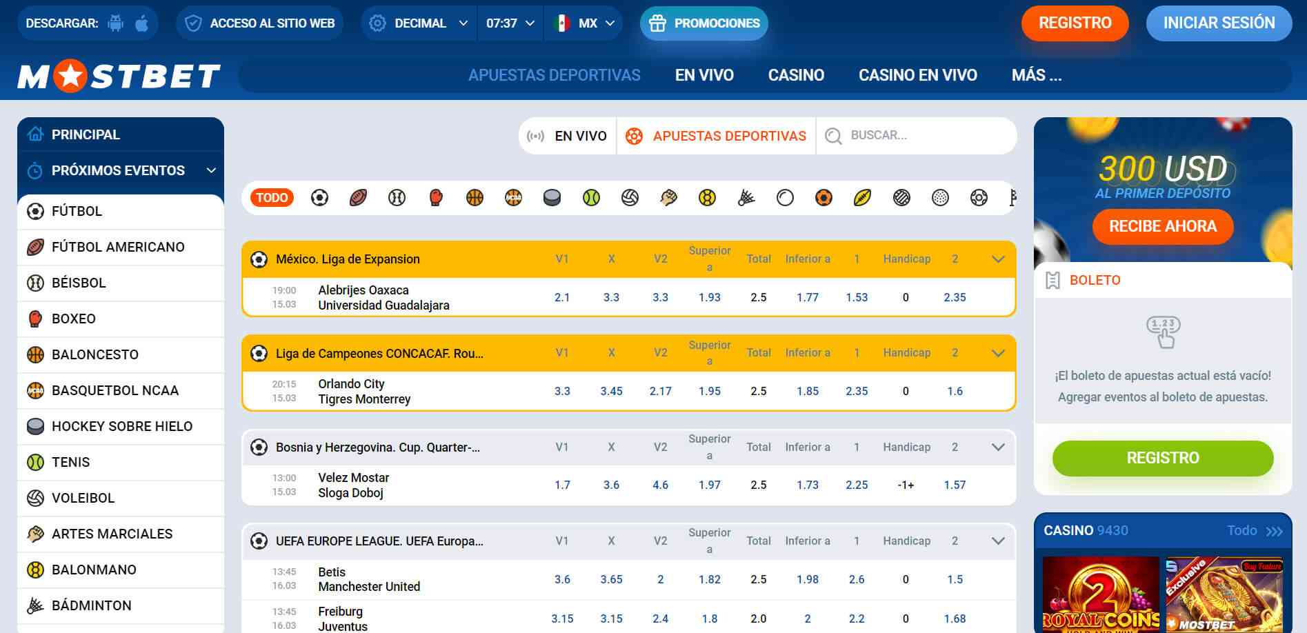 Apuestas deportivas Mostbet Mexico