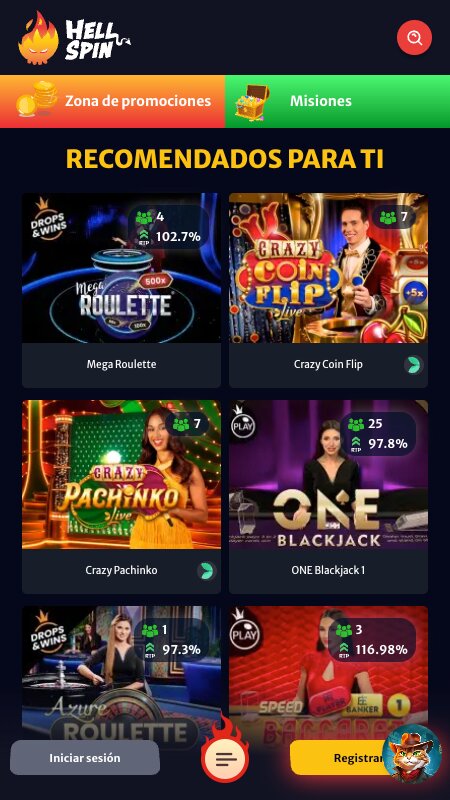 Interfaz del casino en vivo de HellSpin