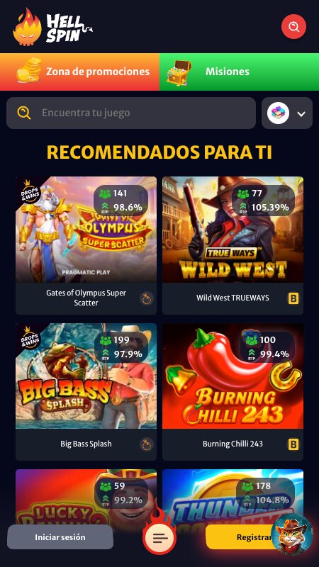 Interfaz del casino de HellSpin