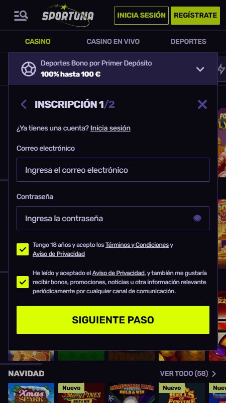 Crear una cuenta en Sportuna