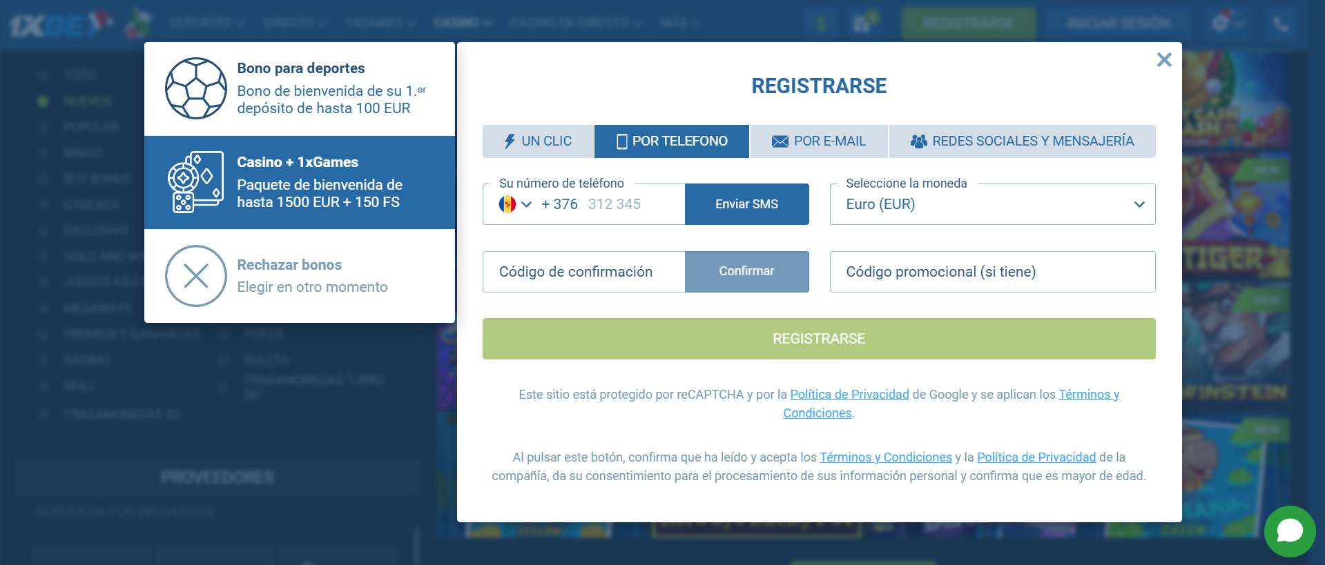 1xbet casino reseña
