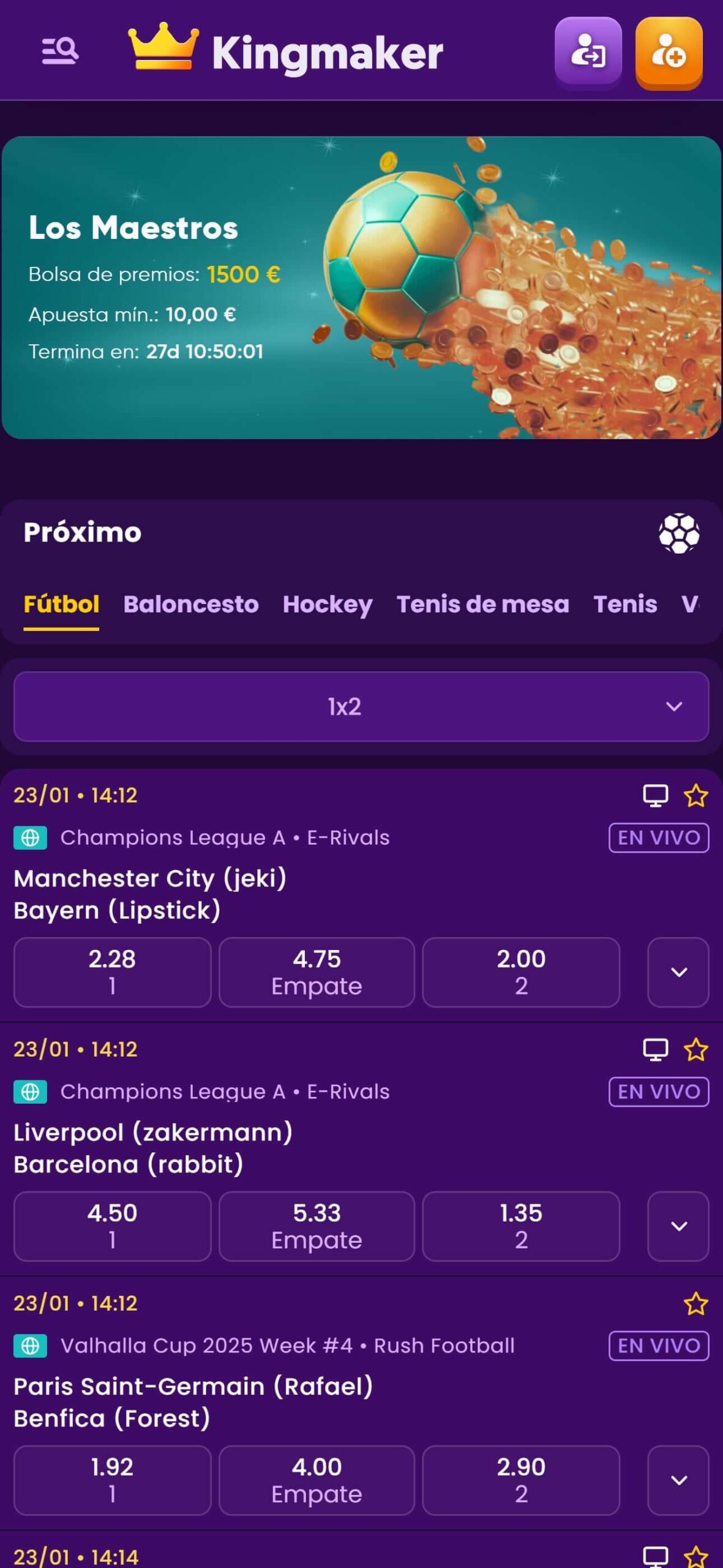 Kingmaker Bookmaker Sport Betting Spain (mobile), apuestaes.net