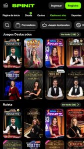 Juegos de casino en vivo en Spinit