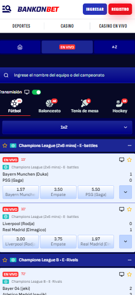 Interfaz de apuestas en vivo de BankonBet
