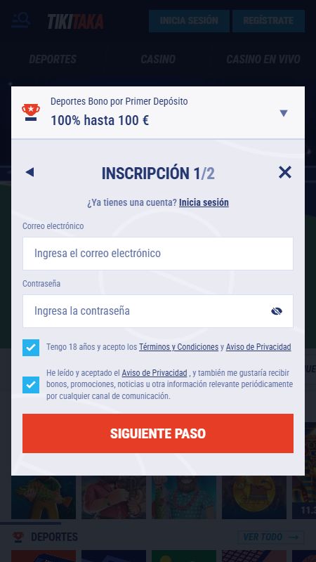 Crear una cuenta en Tikitaka