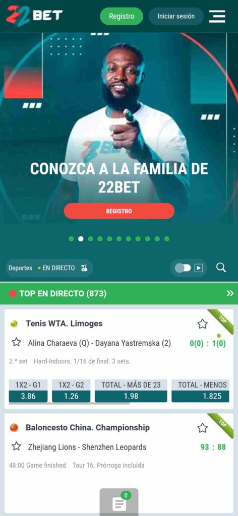 22bet app móvil