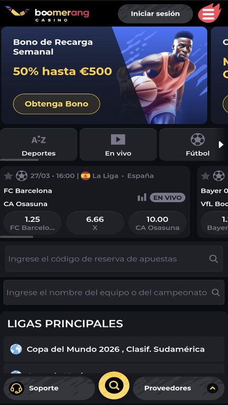 Apuestas deportivas Boomerang Casino