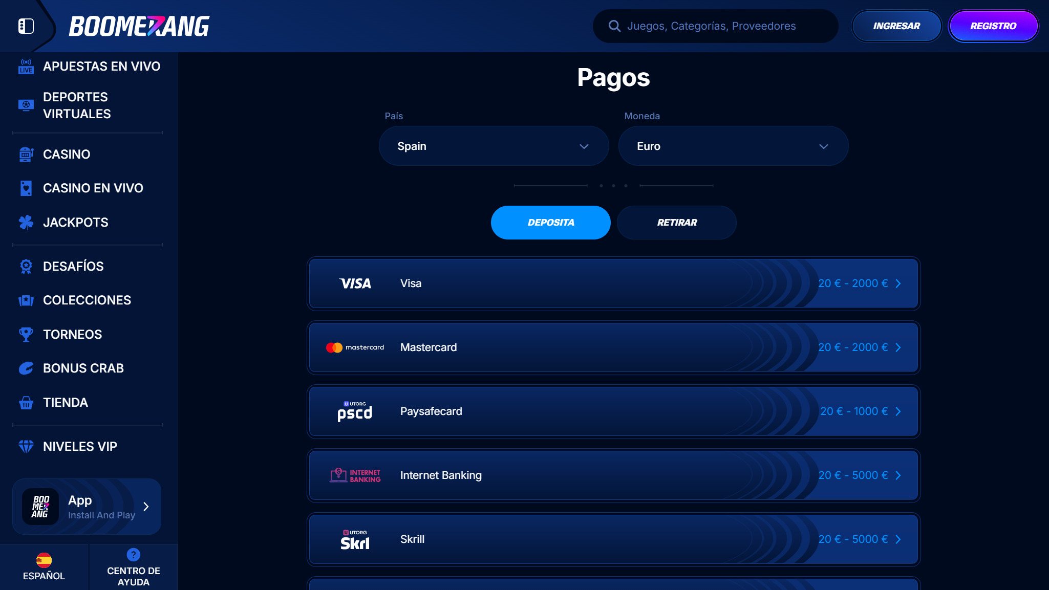 Boomerang-bet Bookmaker Payments Spain, apuestaes.net