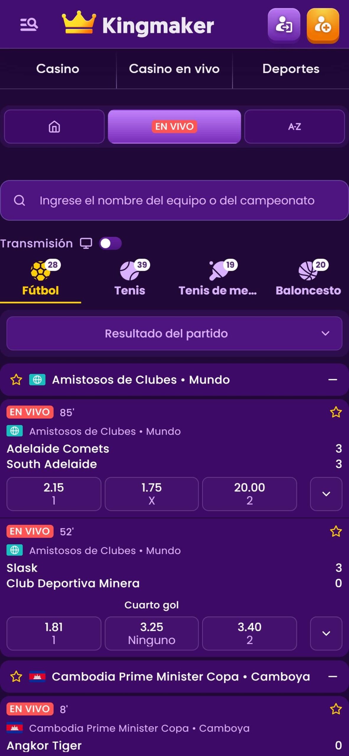 Kingmaker Bookmaker Live Sport Betting Spain (mobile), apuestaes.net