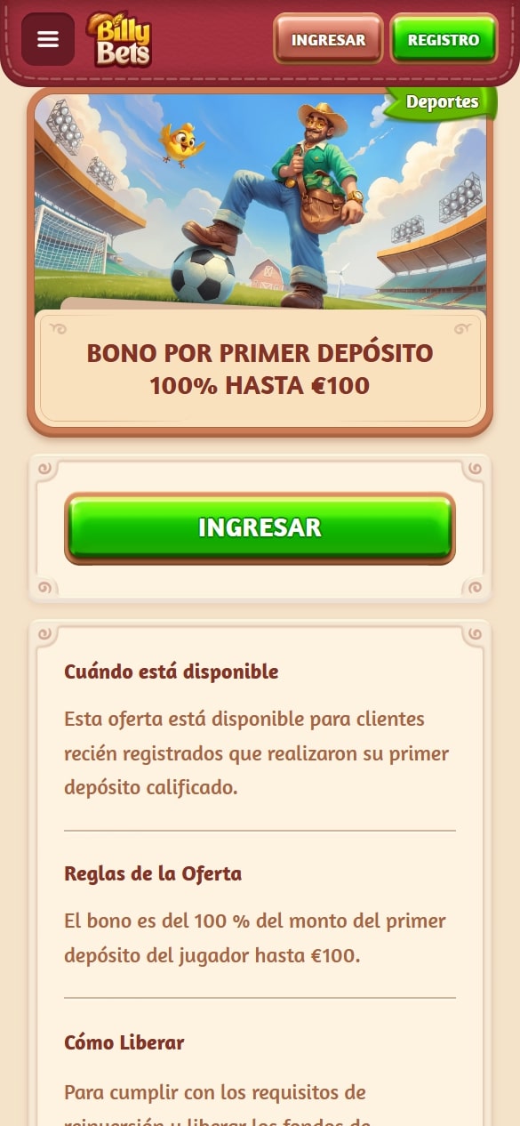 Bono de bienvenida Billybets