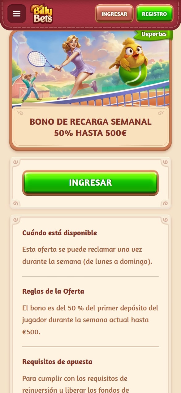 Billybets recarga semanal