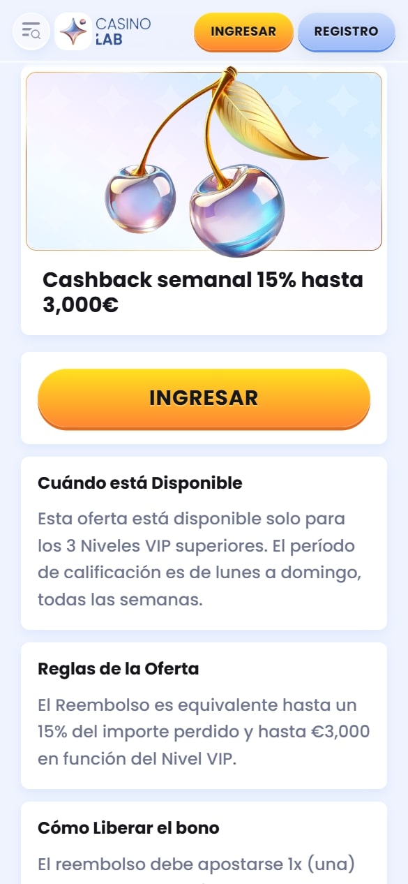 Casinolab bono de cashback