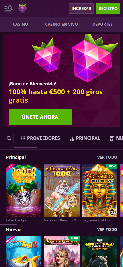 Captura de ecrã da página inicial do Malina Casino em dispositivo móvel, mostrando o layout e os jogos em destaque.