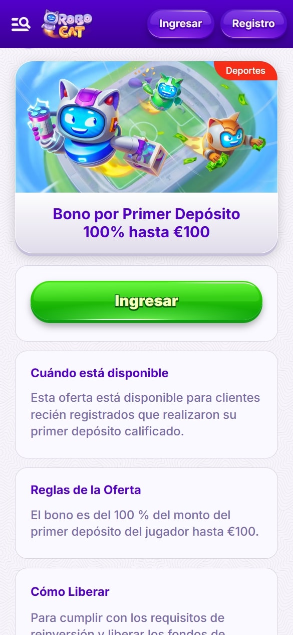 Bono de bienvenida Robocat