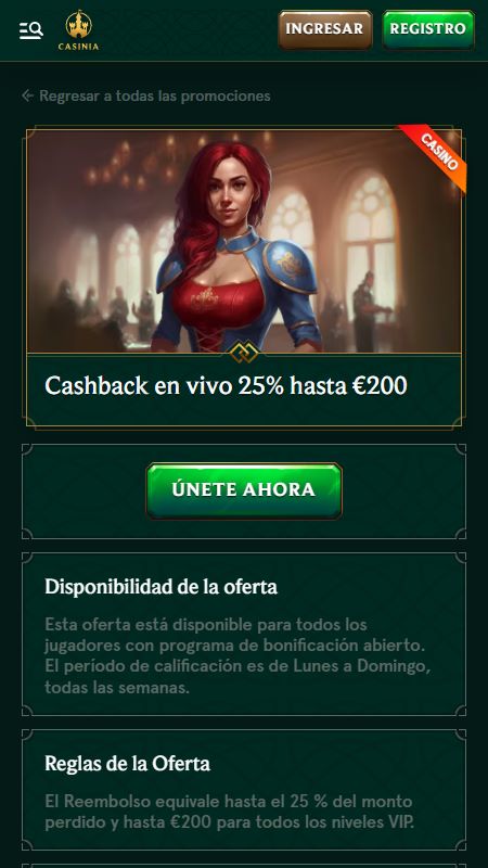casinia live cashback bonus