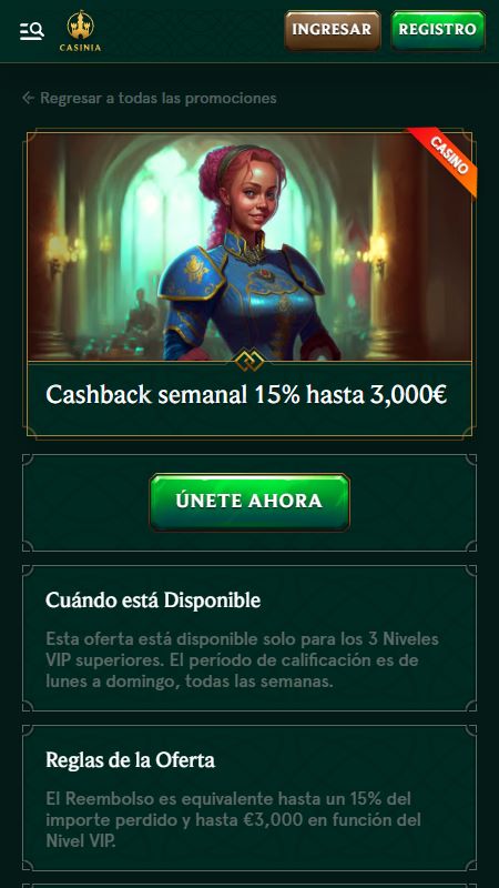 casinia weekly cashback bonus