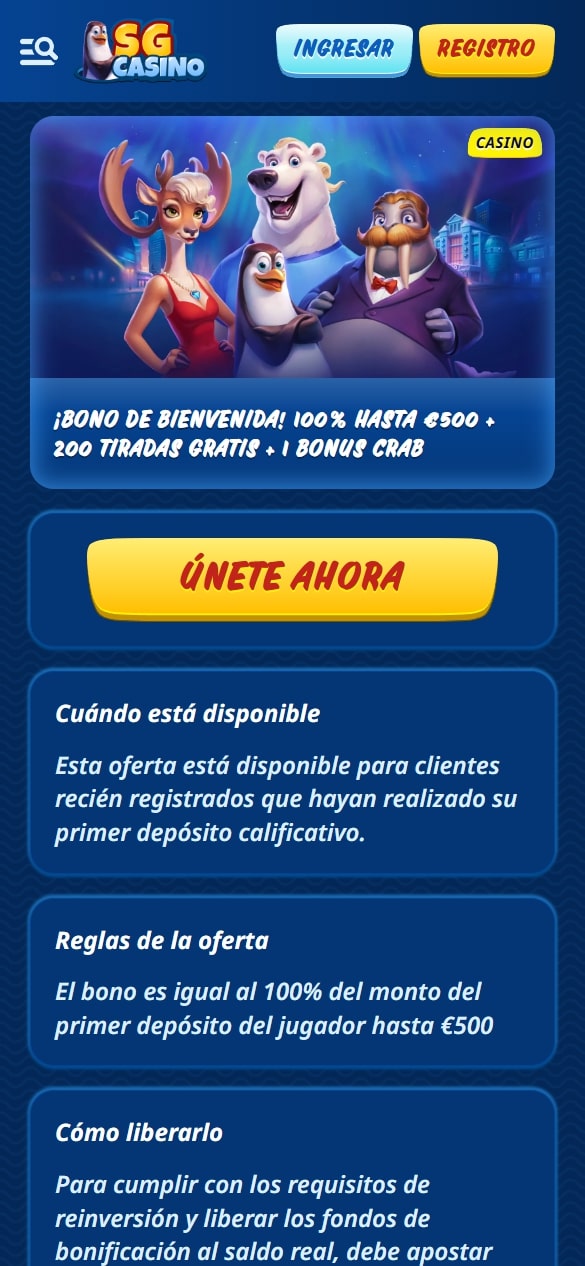 SG Casino bono de bienvenida