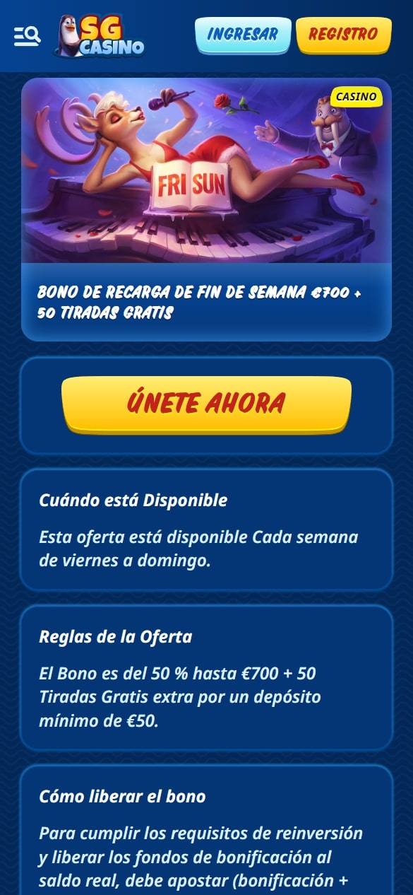 SG Casino bono de recarga