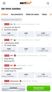 Interefaz de apuestas en directo BetRiot