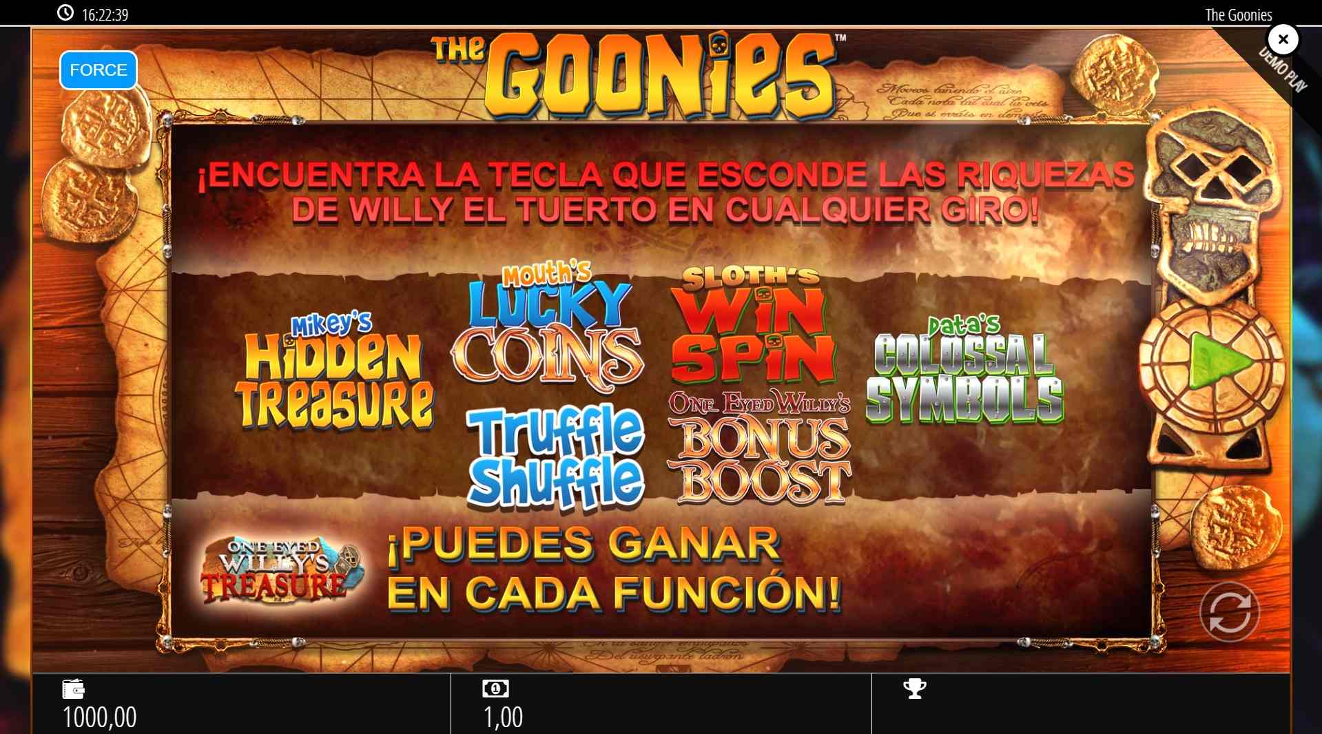 Pagos del tragaperras Los Goonies