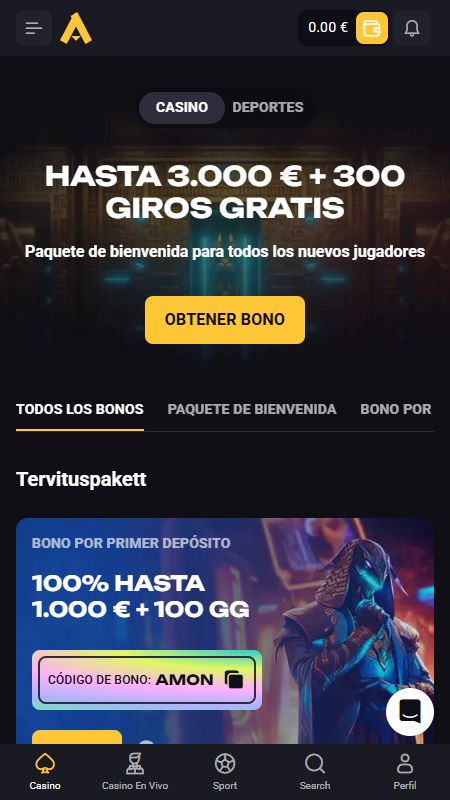 Página de promociones en AmonBet