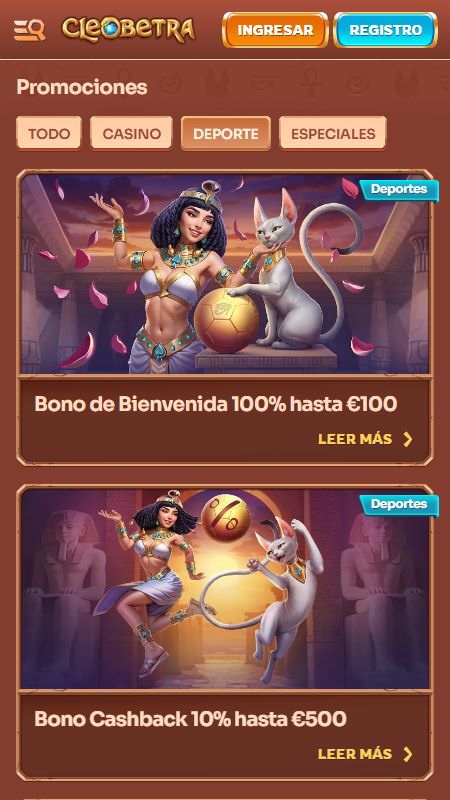 Página de promociones en Cleobetra