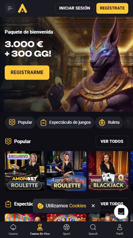 Sección de casino en vivo en AmonBet