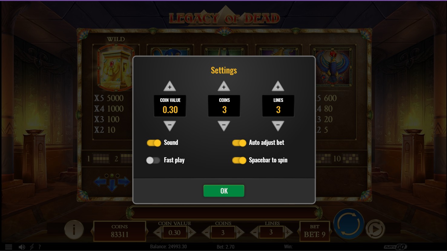 Pagos de Legacy of Dead slot