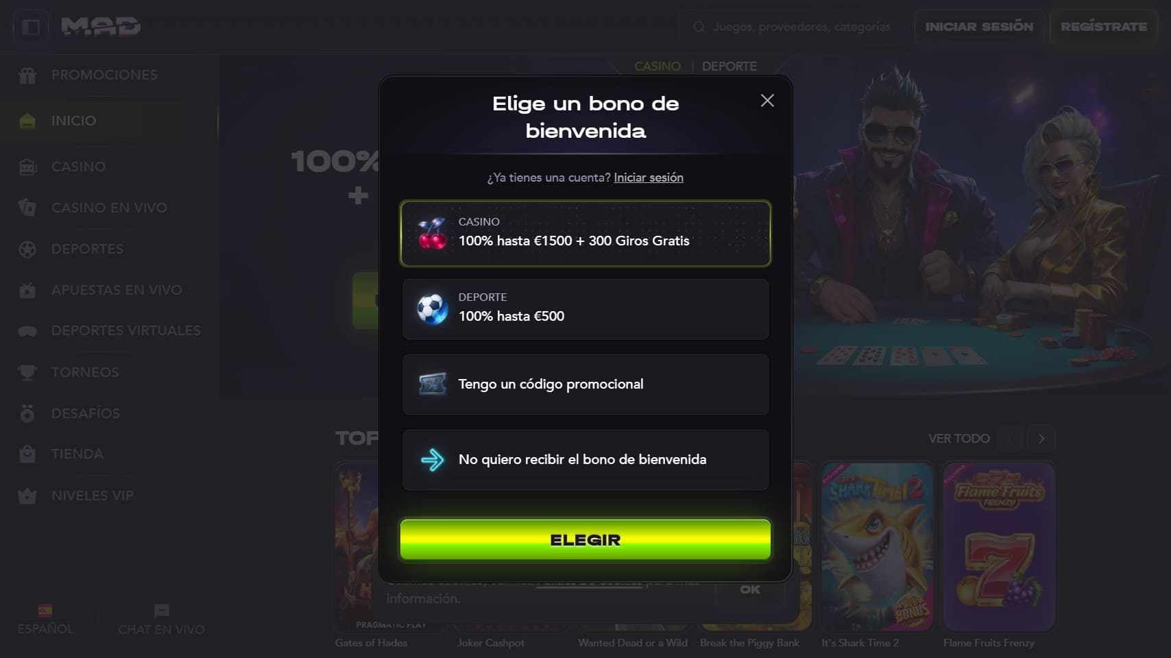 Madcasino registration