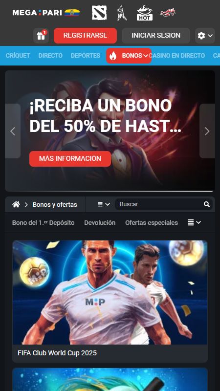 Bonos y promociones de Megapari