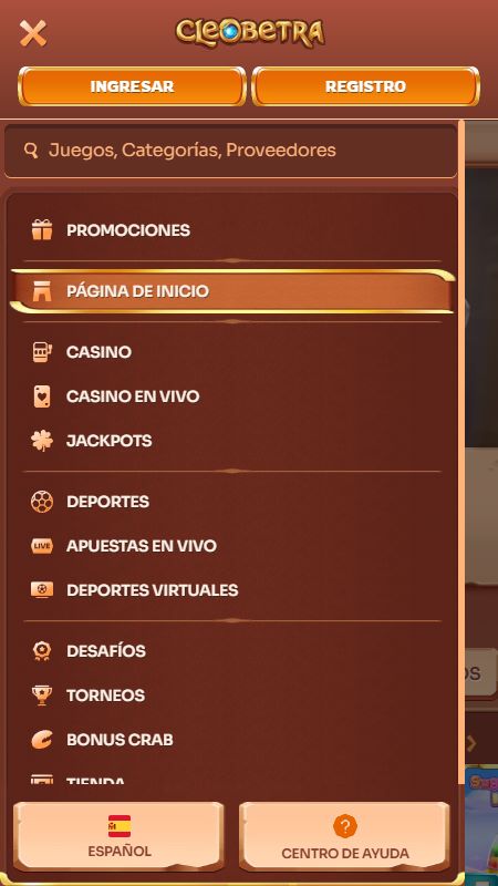 Explora las opciones del menú completo del sitio web de Cleobetra