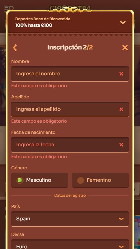 Crear una cuenta en Cleobetra