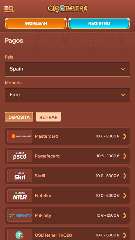 Sección de métodos de pago en Cleobetra
