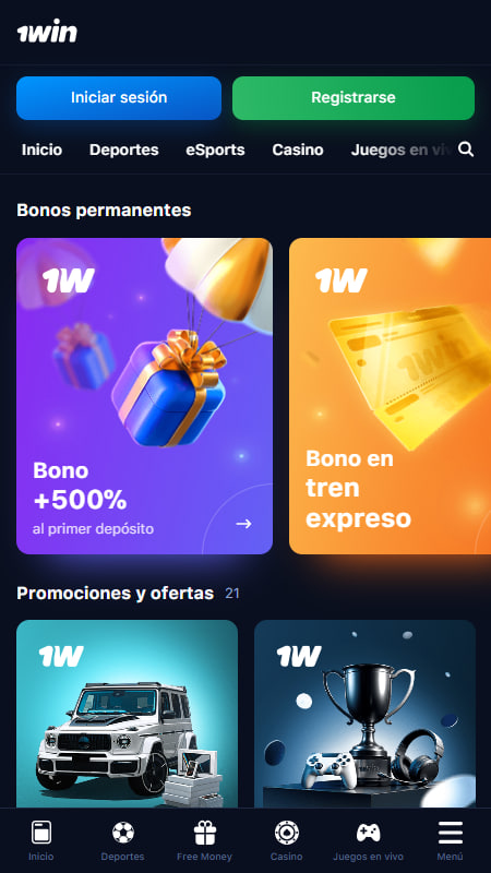 1Win bono sin depósito por instalar la app móvil