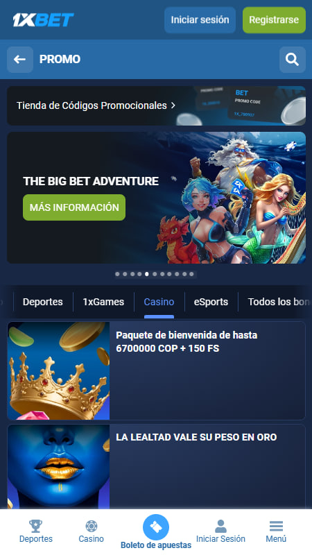 Bono sin depósito 1xBet casino 