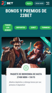 22Bet bonus en México