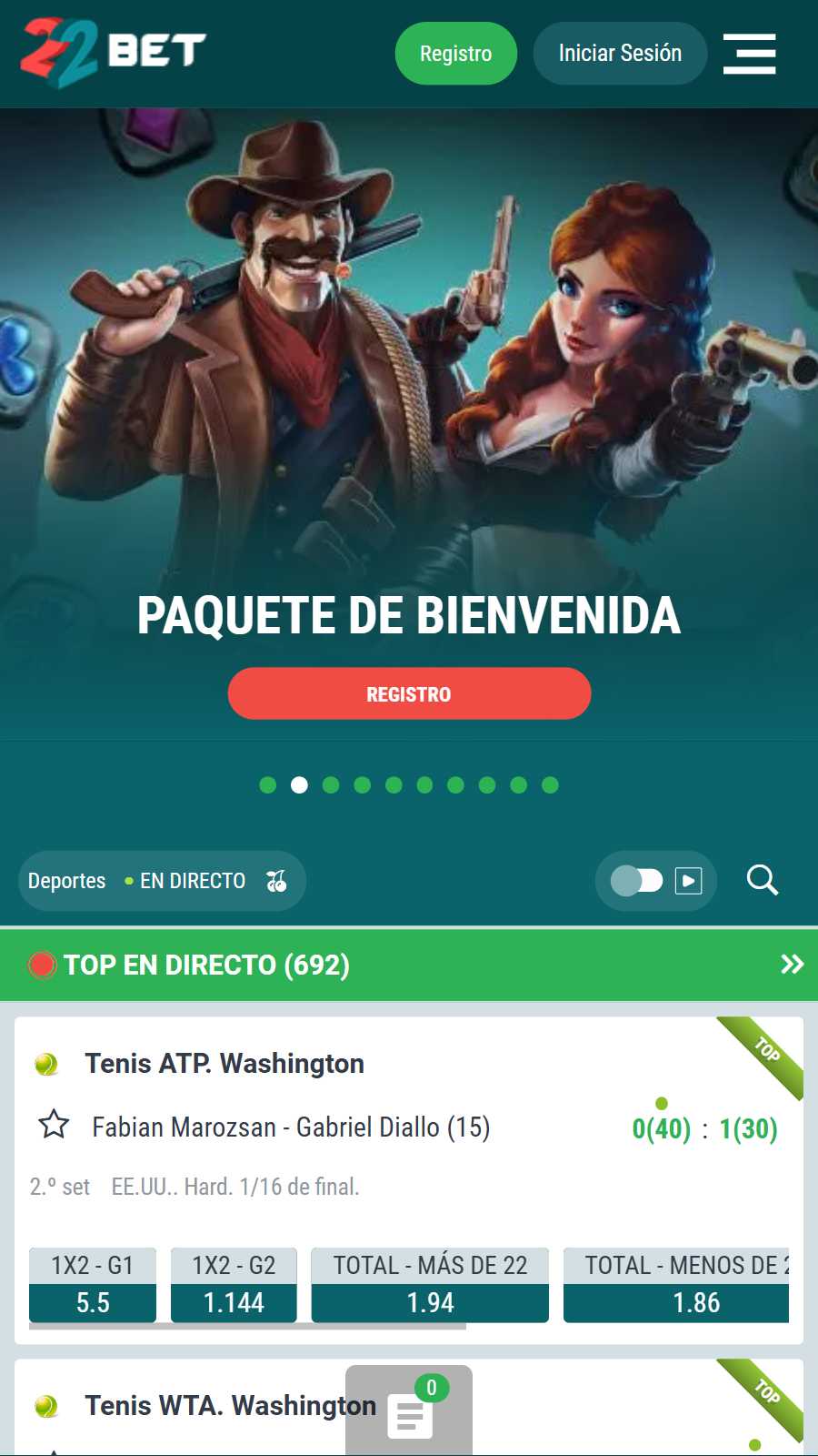 22bet Main page