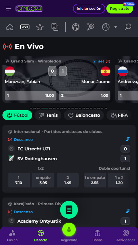 Apuestas en vivo en Gambloria Casa de Apuestas