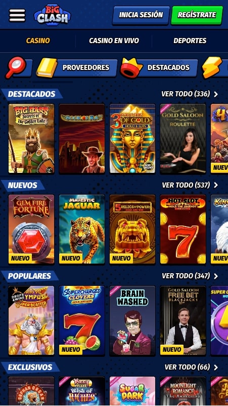 Interfaz del casino de BigClash