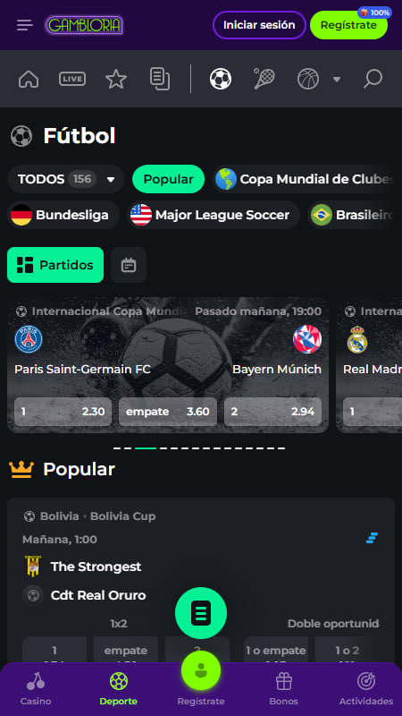 Deportes y mercados en Gambloria Casa de Apuestas