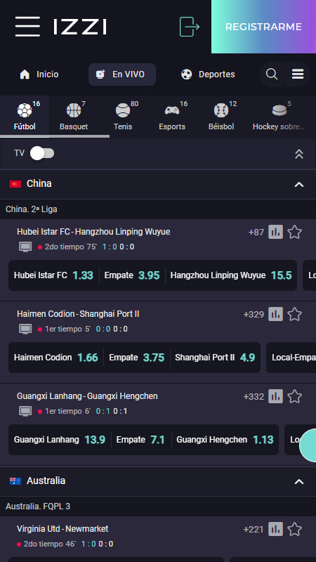Izzi bookmaker live sports