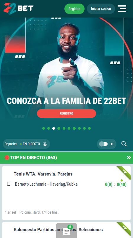 Página principal de 22bet en línea